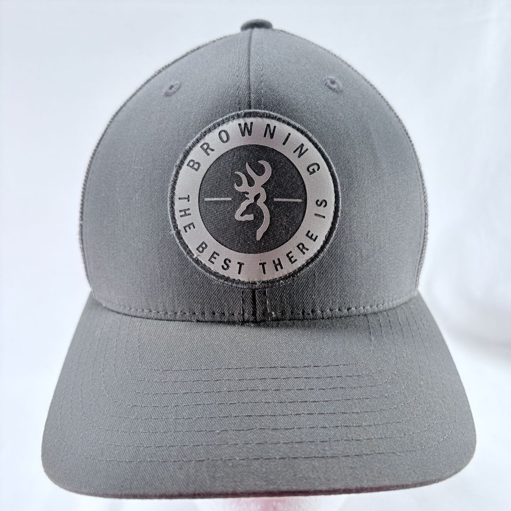 Browning Fairfield Mens‎ Gray Snapback Mesh Back Trucker Hat Logo Patch